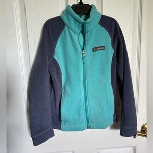 Columbia Turquoise and Dark Blue Fleece Jacket w/ Zipper Pockets - Size S Kids